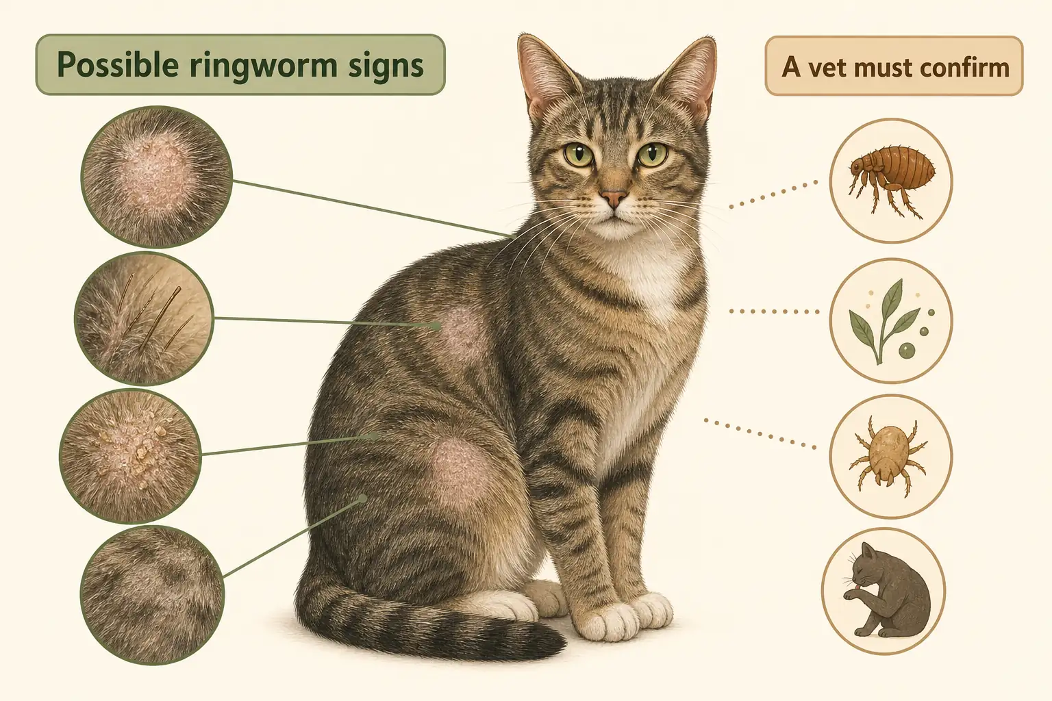 Four-step illustrated flow showing veterinary planning, comfortable separation, handwashing and dedicatedsupplies, and monitoring exposed pets.