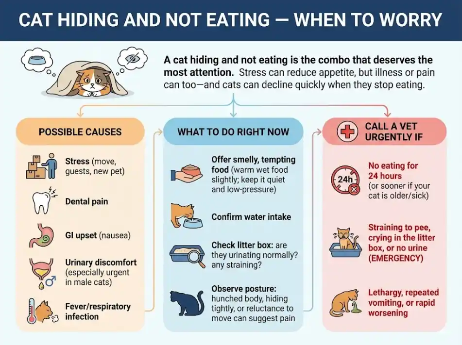 Cat Hiding and Not Eating