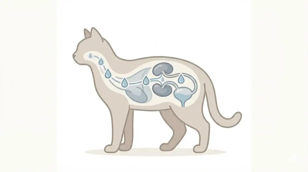 Simplified cat urinary tract illustration with water droplets showing hydration support
