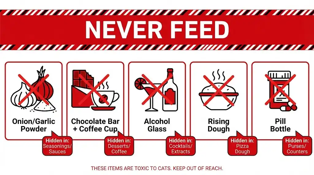 Warning chart of toxic foods for cats