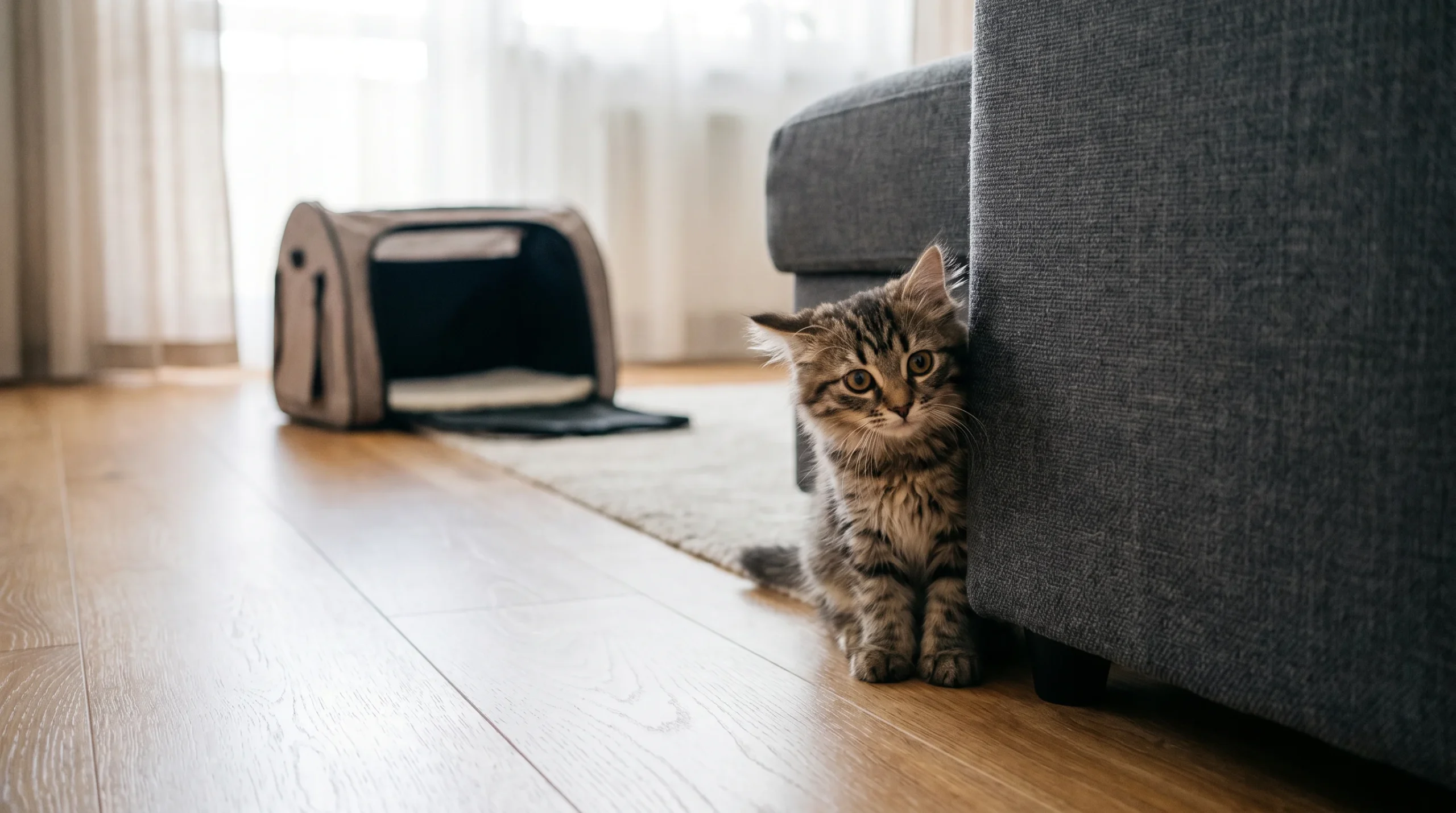 Es ist völlig normal, dass sich eine neu adoptierte Katze hinter Möbeln versteckt, während sie langsam ihr neues Revier erkundet.