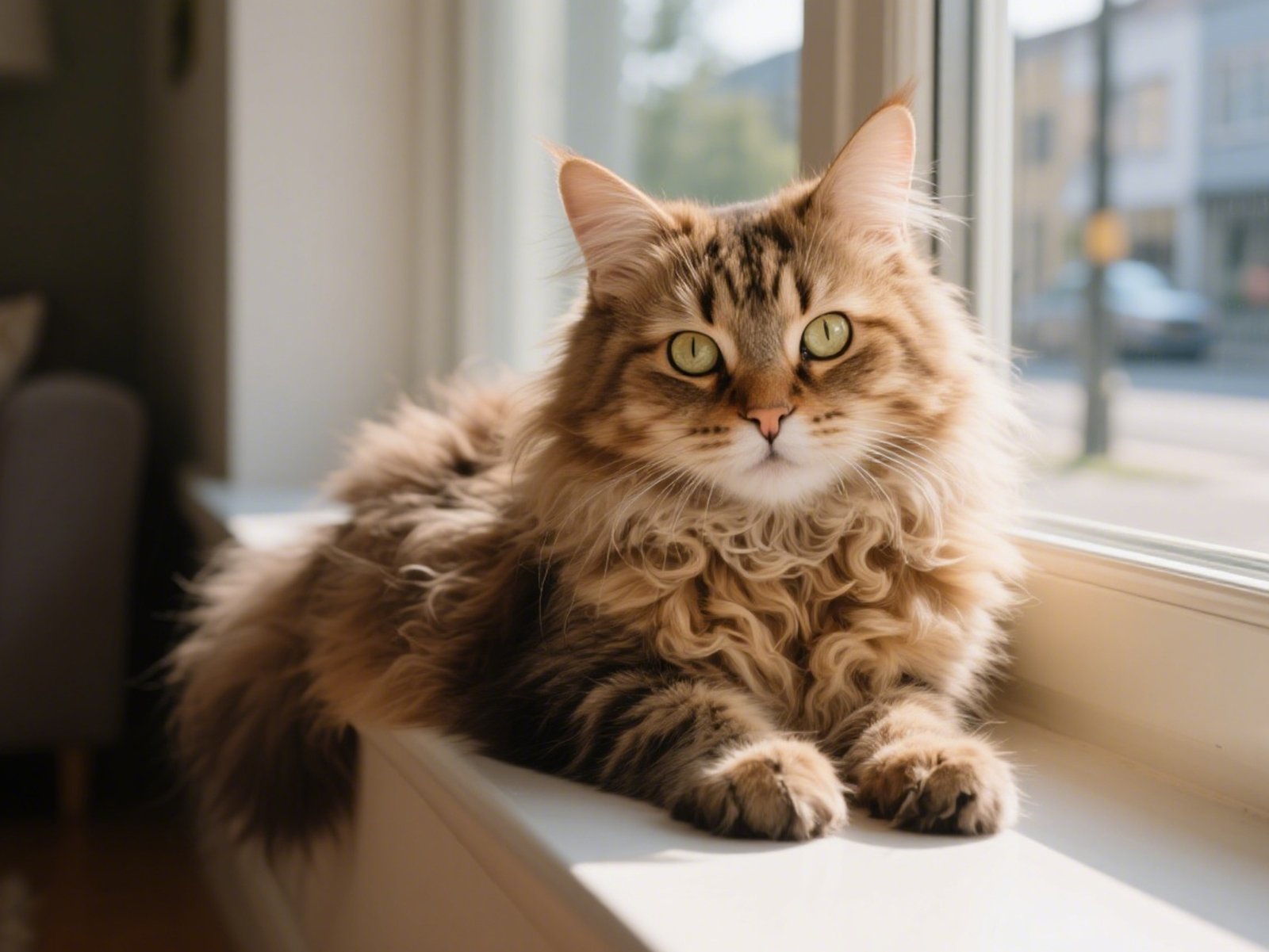 LaPerm lying by the window