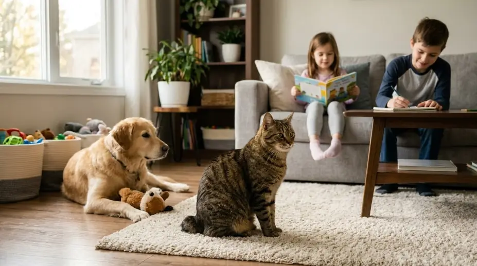 American Bobtail in a family home with children and other pets
