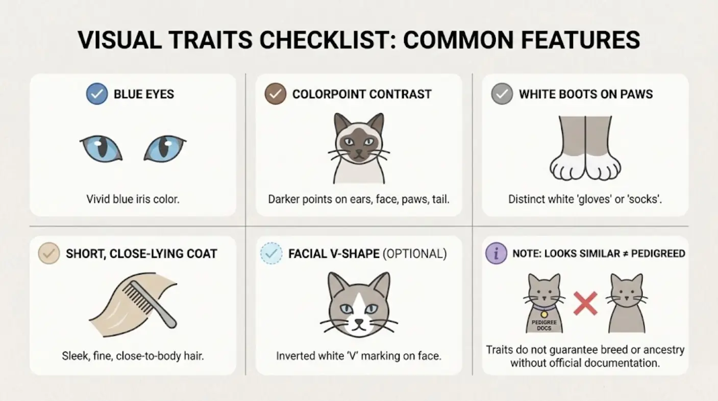 Visual checklist for identifying Snowshoe-like traits versus common look-alikes