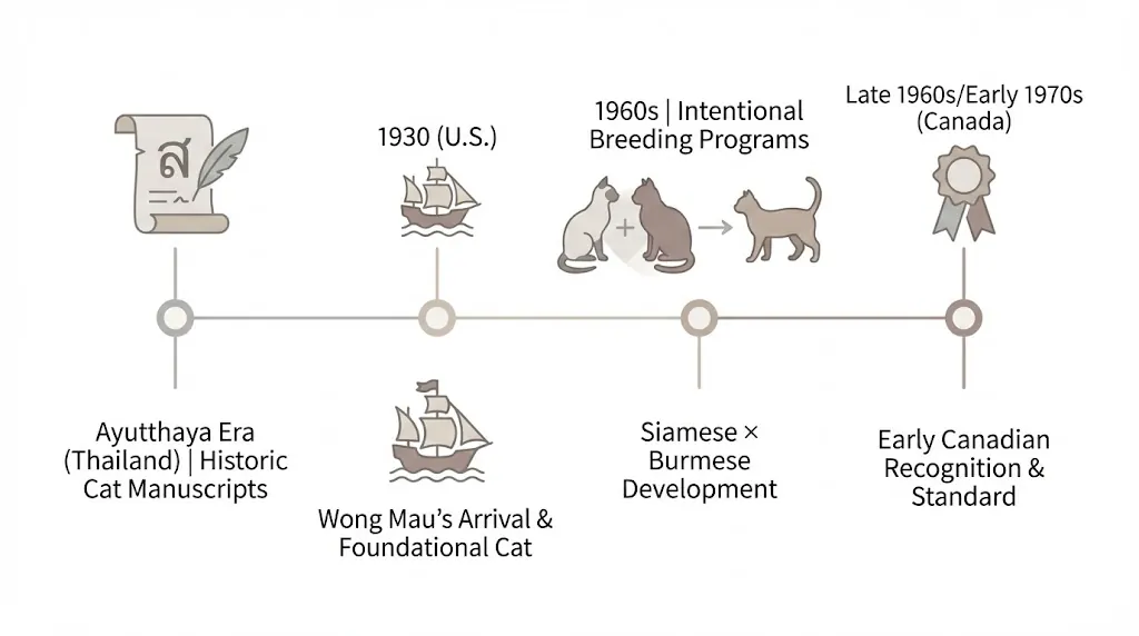 Timeline graphic of Tonkinese cat breed development