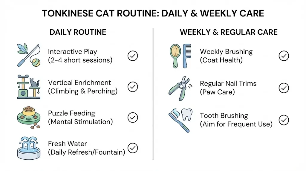 Tonkinese cat daily care checklist infographic