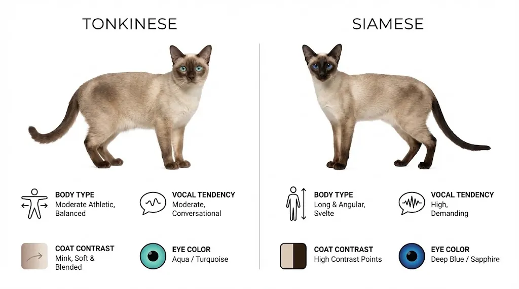 Tonkinese versus Siamese comparison infographic