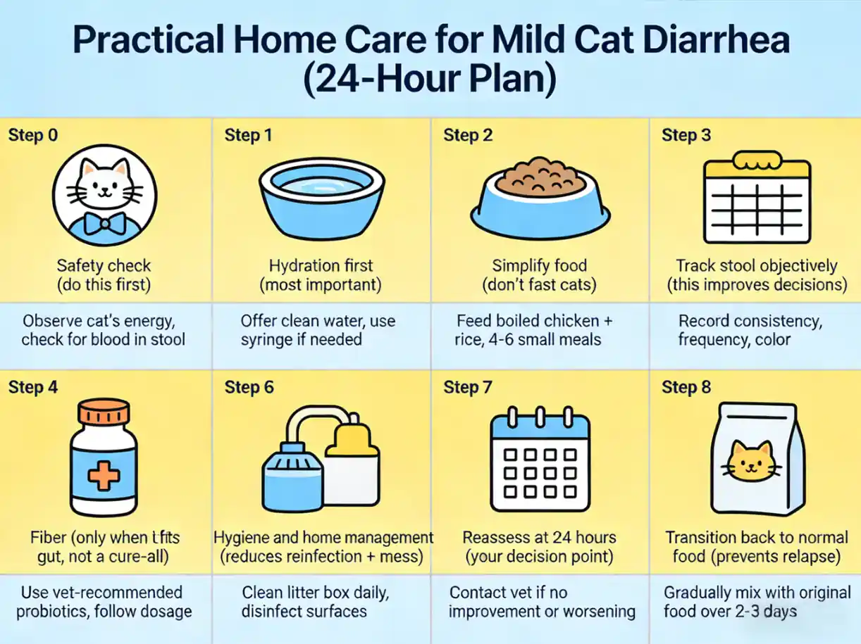 Practical home care for mild cat diarrhea