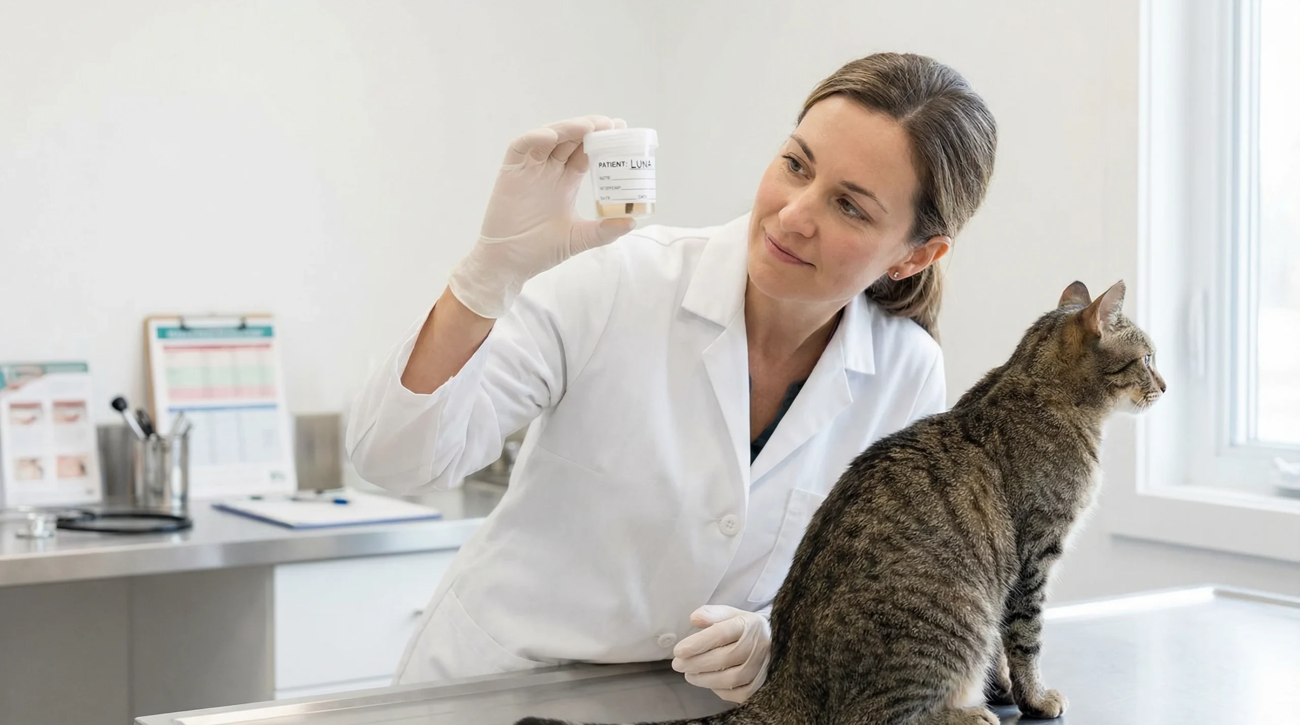 Vet Examining Cat Stool Sample