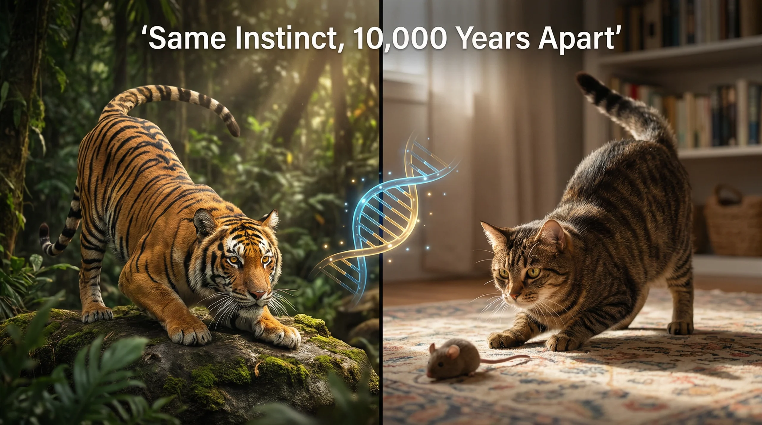 Tiger and domestic cat pre-pounce comparison
