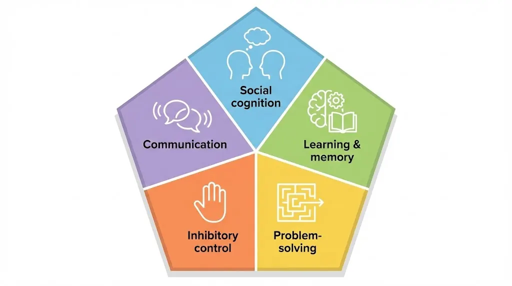Diagram of major animal cognition domains used to discuss intelligence in cats and dogs