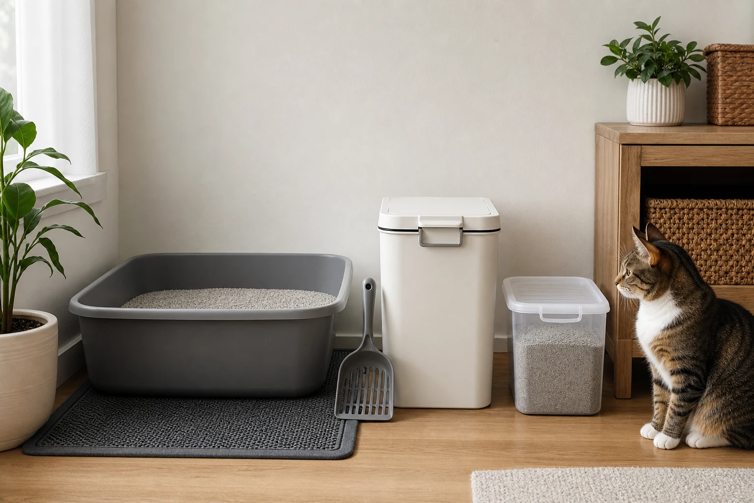 Organized daily litter box scooping station