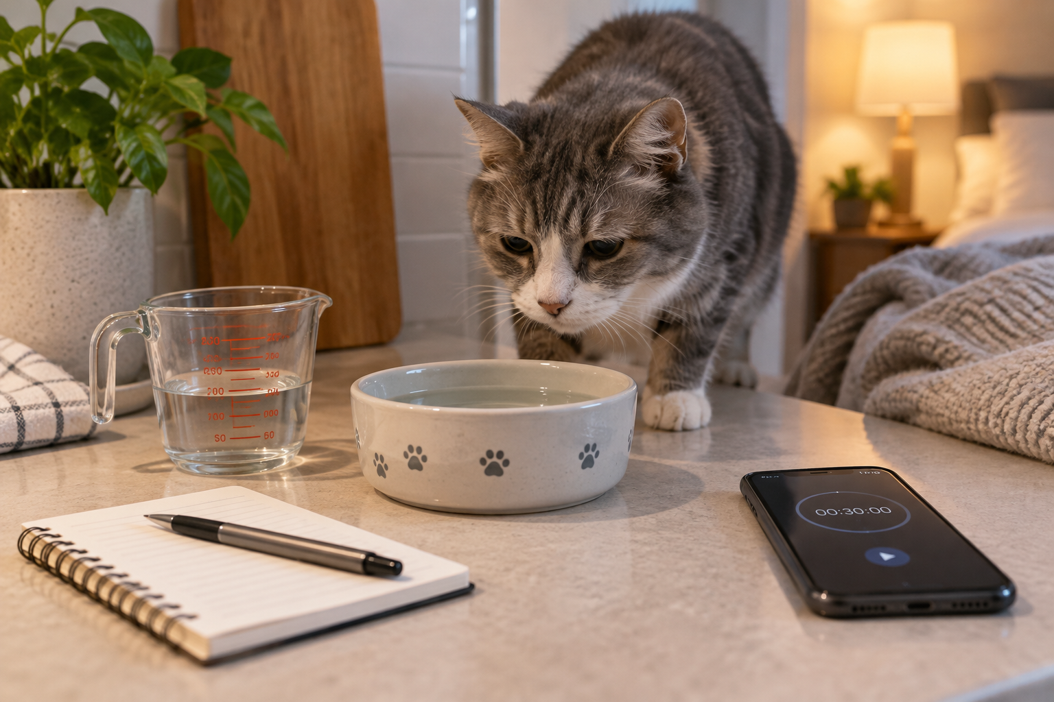Senior cat water intake tracking setup